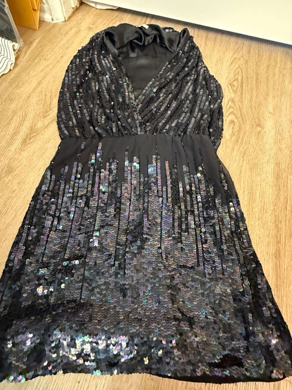 Brand New Parker Black Iridescent Sequin Dress Size S